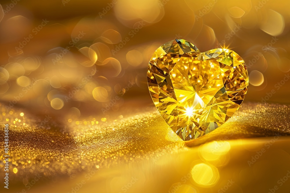 Poster A heart-shaped yellow diamond, radiating with sunny yellow brilliance, set on a pale gold background.