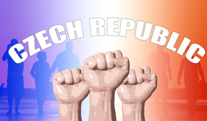 Czech Republic, fan support, fists raised, flag colors