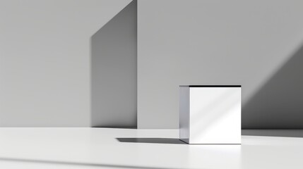 sleek paper camera packaging with a minimalist design standing on a white background The packaging is centered with studio lighting enhancing the premium materials and clean lines The image is