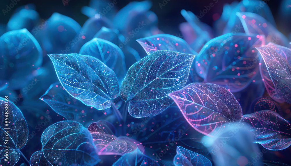 Aufkleber mesmerizing close up of vibrant neon leaves with bioluminescent glow creating a stunning combination