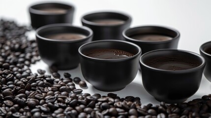 Black Coffee Cups and Roasted Beans