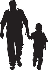 Naklejka premium father and son walking silhouette
