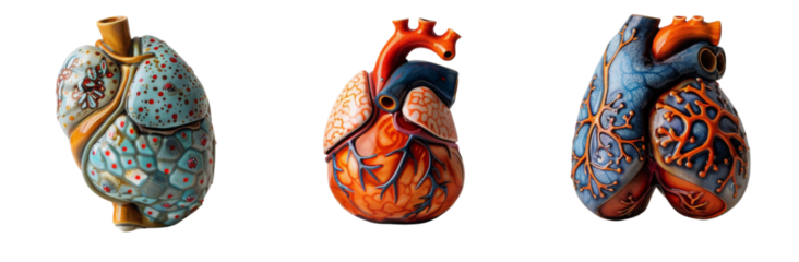 Collection of Detailed Anatomy Organ Models - 3D Kidney, Hand-Painted Stomach, Colorful Lung Isolated on White Background