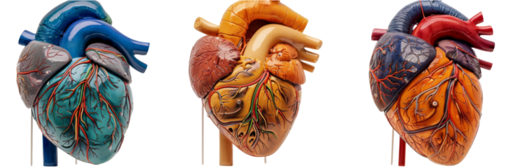 Medical Anatomy Organ Models Set - Stylized Heart, Detailed Bladder, Schematic Liver Isolated on White Background