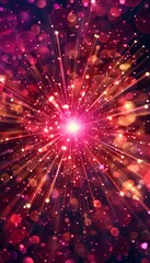 Fototapeta premium Abstract magenta light burst with purple and golden sparkles on a dark and magical background