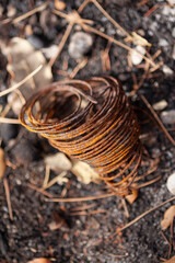 Burnt iron objects after a fire