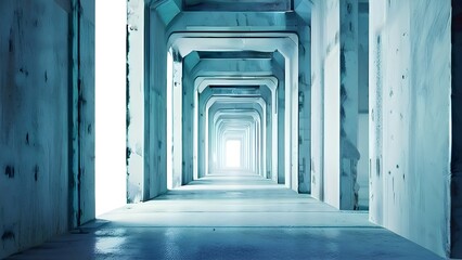 Obraz premium futuristic long empty light corridor in cyan colors with sleek modern design
