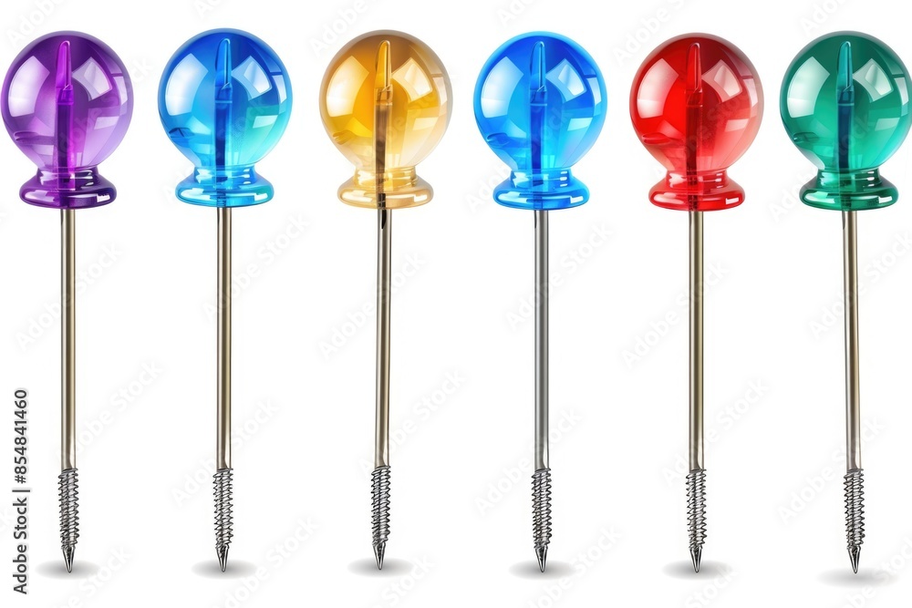 Poster a collection of colorful pins arranged neatly on a white background, perfect for scrapbooking or jou