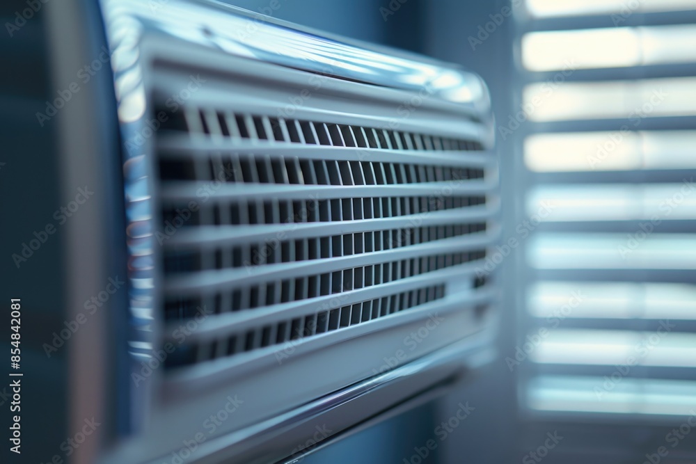 Poster close-up view of a window air conditioner