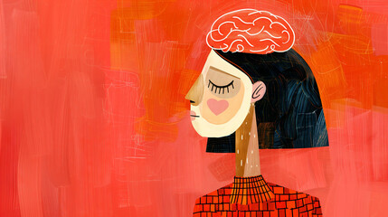 Woman with visible brain highlighting mental health awareness. Generative AI image