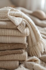 A pile of blankets sits on top of a bed
