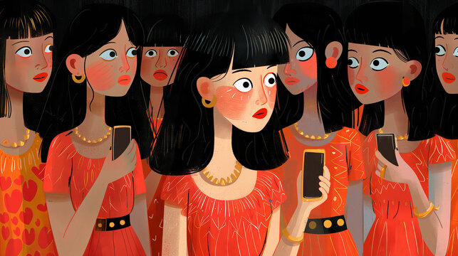 Impact of social media on young women's mental health. Generative AI image