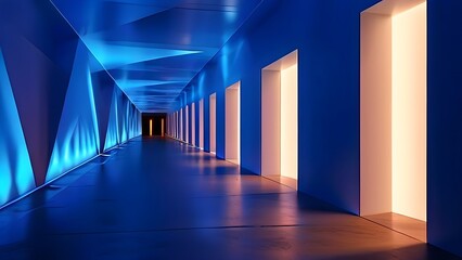 Fototapeta premium futuristic long empty light corridor in cyan colors with sleek modern design