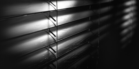 A close-up shot of a window with blinds, in a neutral color scheme