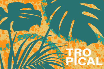 Tropical summer bright cover design, poster or banner with monstera leaves.