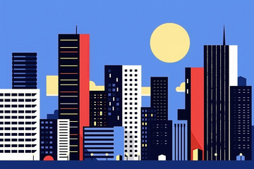 Skyscrapers Reaching for the Sun in a Cityscape Illustration. Generative AI