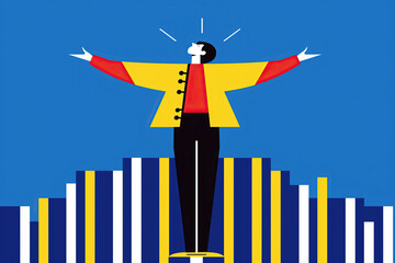 Businessperson Triumphantly Standing on Top of a Bar Graph. Generative AI