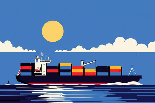 Cargo Ship Sailing on a Sunny Day With Blue Skies and White Clouds. Generative AI