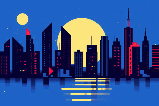 Nighttime Cityscape Illustration Depicting Financial Success and Prosperity. Generative AI