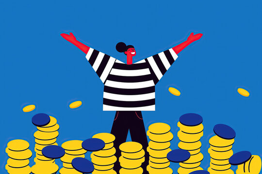 Successful Businessperson Standing on Stacks of Coins. Generative AI