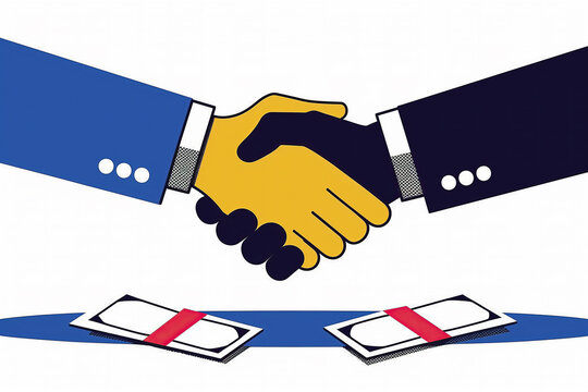 Businessmen Shake Hands Over Stacks of Cash. Generative AI