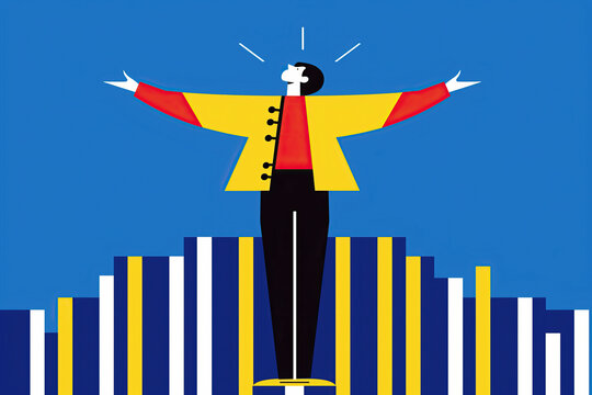 Businessperson Triumphantly Standing on Top of a Bar Graph. Generative AI