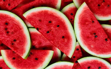 Large juicy ripe red watermelon slices
