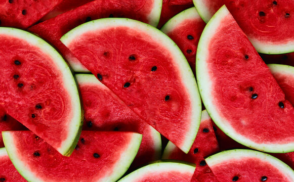 Large juicy ripe red watermelon slices