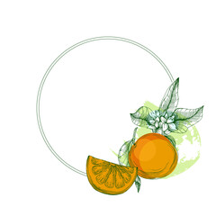 Flower circle frame. Hand drawn round line border, leaves and flowers, wedding invitation and cards, logo design and posters template. Elegant minimal style floral vector isolated 