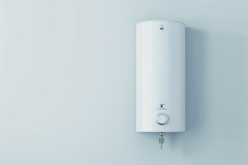 A close-up shot of a white water heater situated on a blue wall, providing a clean and modern look