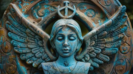 Obraz premium A figurine of an angel holding a cross, often used in religious or symbolic contexts