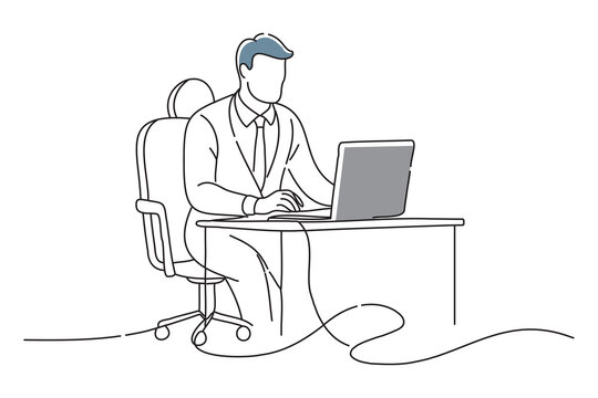 recommend clip art: Man work with laptop flat doodle line art vector illustration on white background