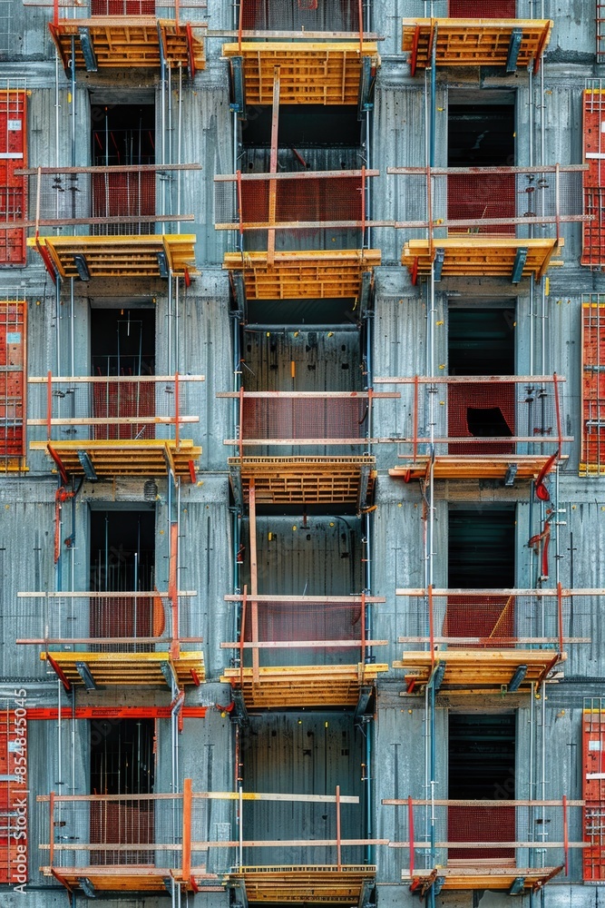 Poster a large building with scaffolding on its side, perfect for construction or renovation scenes