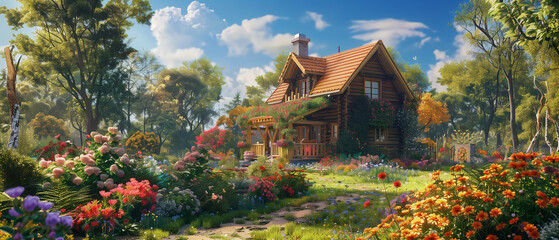 Peaceful Garden Cottage Scene