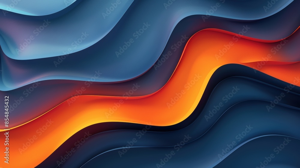 Poster abstract 3d wavy pattern with smooth curved lines and gradient colors, in blue and orange, for backg