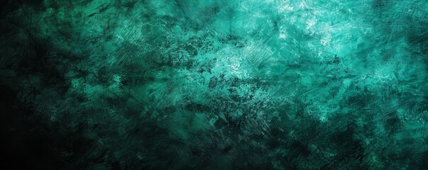 Fototapeta premium Grunge black-green-teal abstract background with grainy noise, light leak, and color gradient