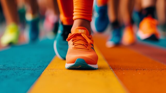 Runners cross a colorful finish line during a charity run