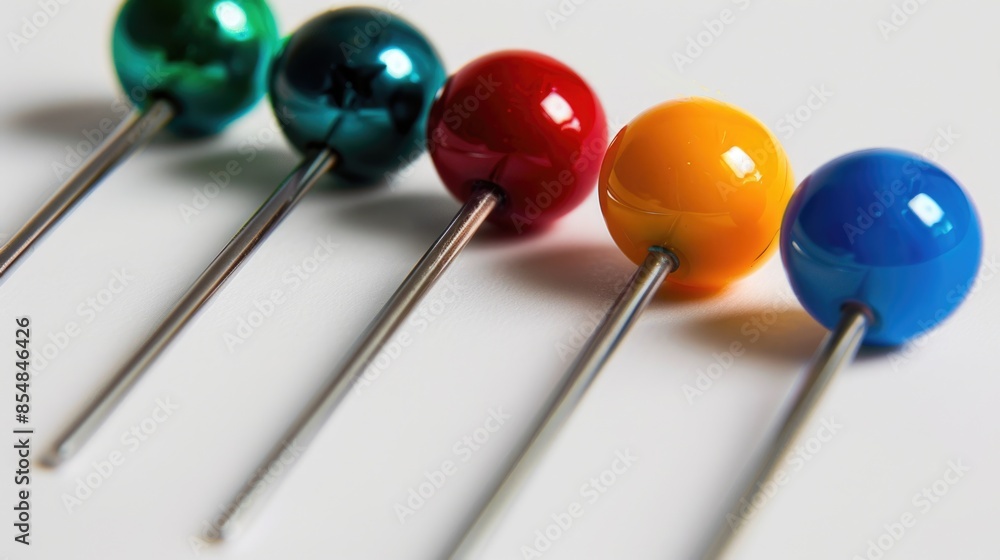 Poster a collection of pins arranged on a white surface, suitable for use in various contexts such as craft