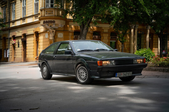 Volkswagen Corrado sport coupe (by Karmann, A2 platform Golf Jetta) is driving down the street of Subotica, Serbia, 09.06.2024