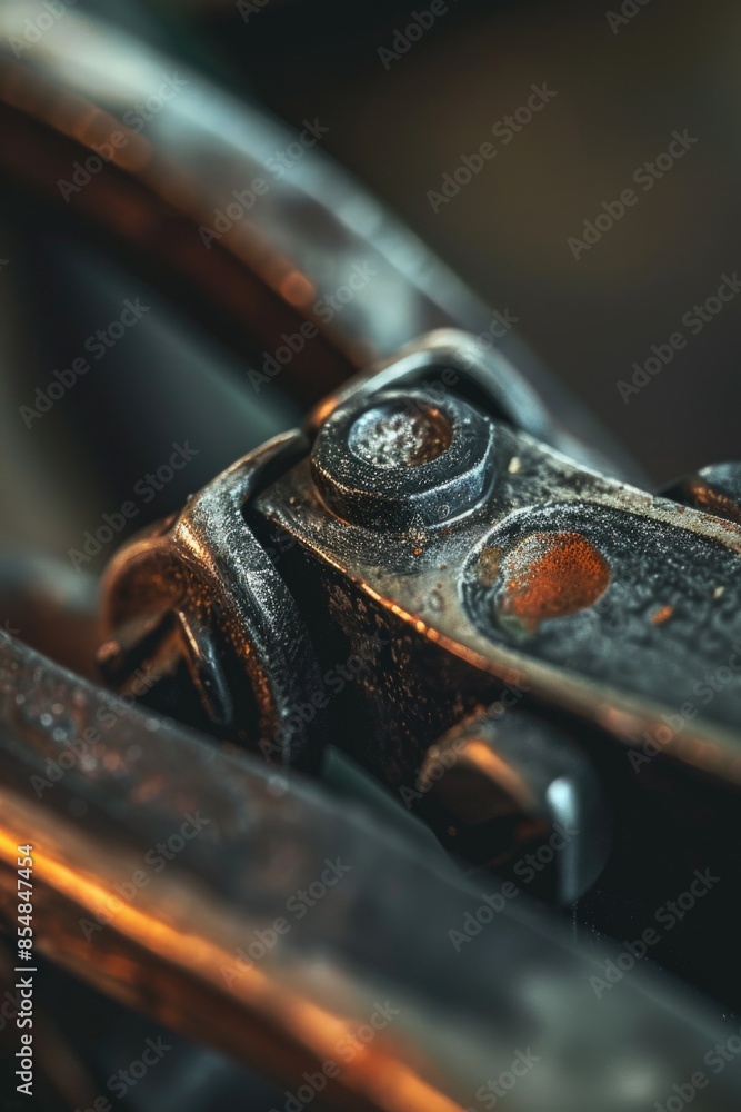 Poster A detailed view of a pair of scissors with sharp blades and ergonomic handles