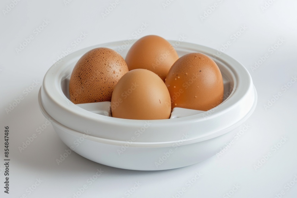 Canvas Prints A simple still life composition featuring a white bowl filled with eggs on top of a table