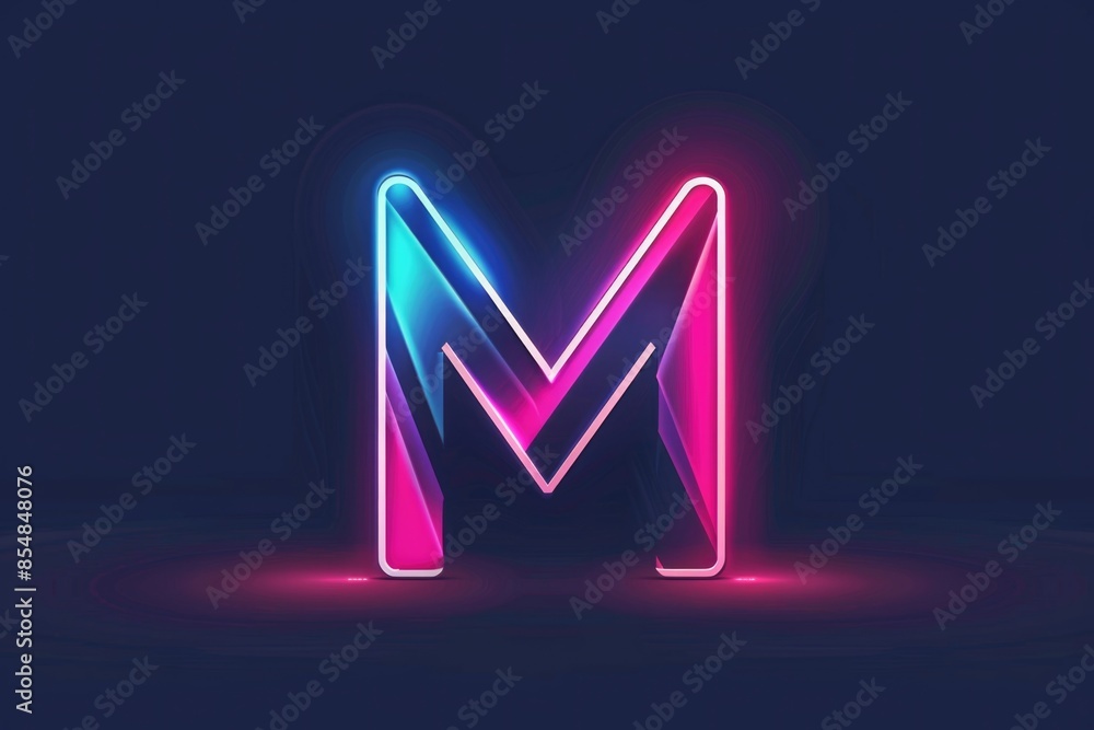 Poster a single neon letter m on a dark background, suitable for use in designs and graphics requiring a bo