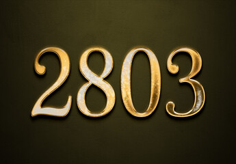 Old gold effect of 2803 number with 3D glossy style Mockup.	