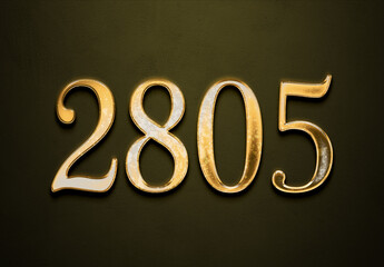 Old gold effect of 2805 number with 3D glossy style Mockup.	