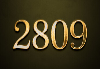 Old gold effect of 2809 number with 3D glossy style Mockup.	