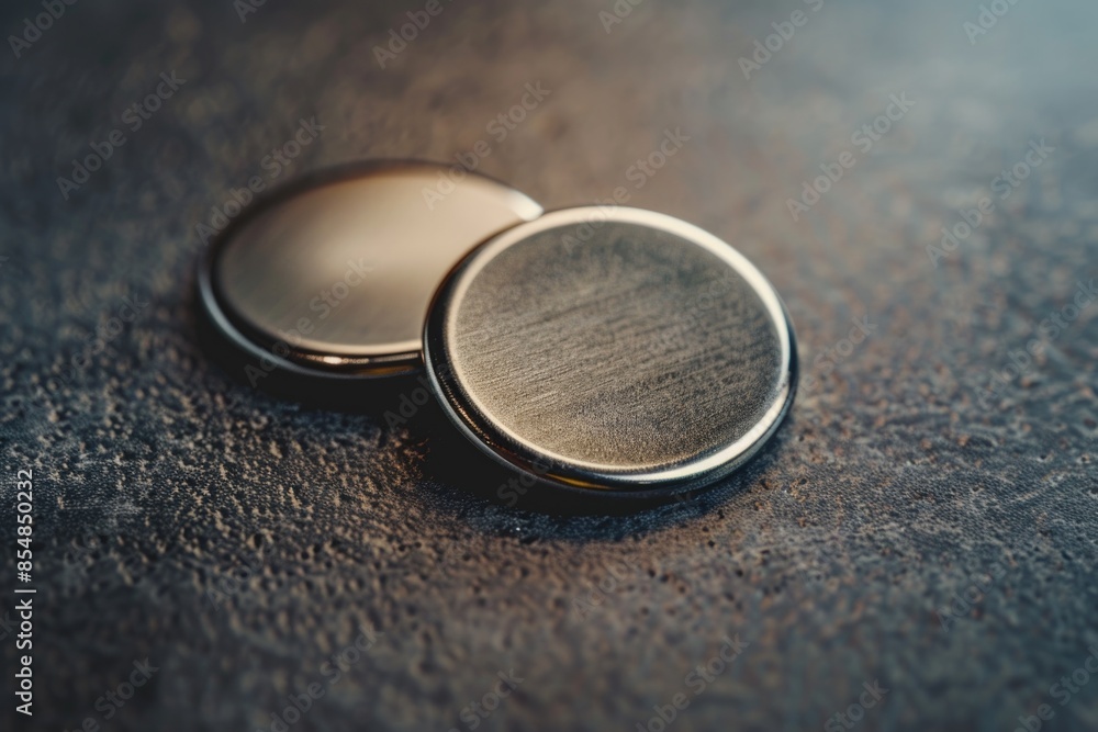 Poster A close-up shot of a metal object lying on a flat surface, with a focus on the object's texture and details