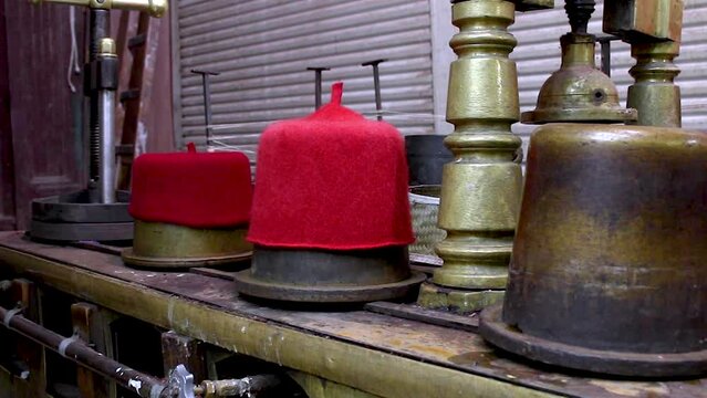 Stages of tarbush manufacturing,Tarboosh industry, Cairo Egypt	
