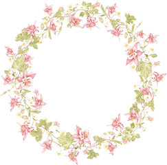 Fototapeta premium Watercolor wreaths, floral frames, watercolor wild flowers, Illustration hand painted. Isolated on white background. Perfectly for greeting card design.