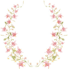 Watercolor floral wreath with pink bellflowers
