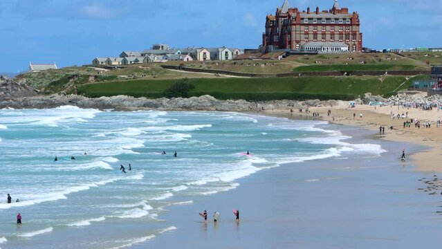 Skyline of the surf mecca of Fistral beach in Newquay, Cornwall.